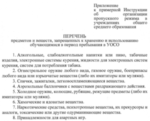 Перечень предметов, запрещенных к проносу в школу